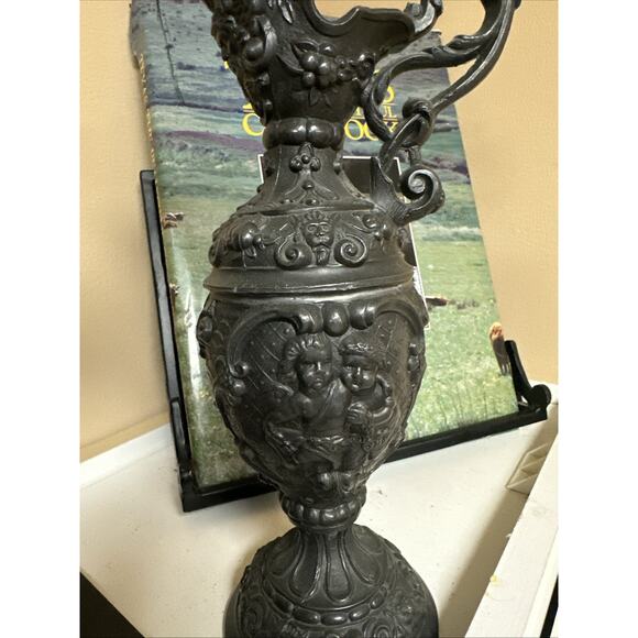 Vintage Metal Repousse French Victorian Cherub Pitcher Ewer Urn Decor - Picture 2 of 9